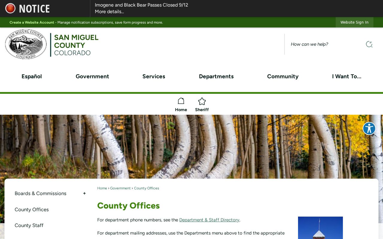 San Miguel County traffic warrant offices at the courthouse, Sheriff, and Norwood locations